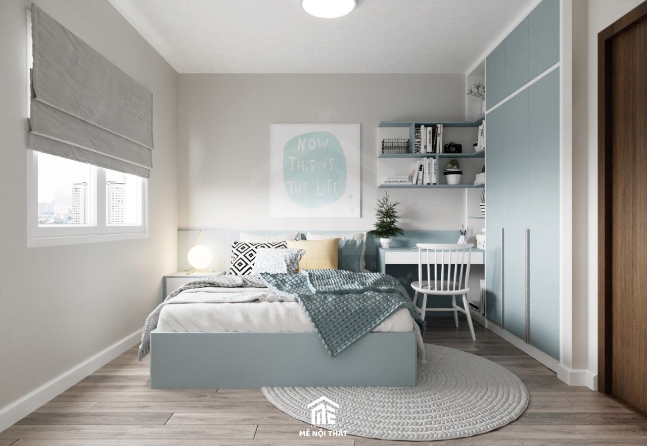 Phòng ngủ tông xanh mint- trắng dễ thương