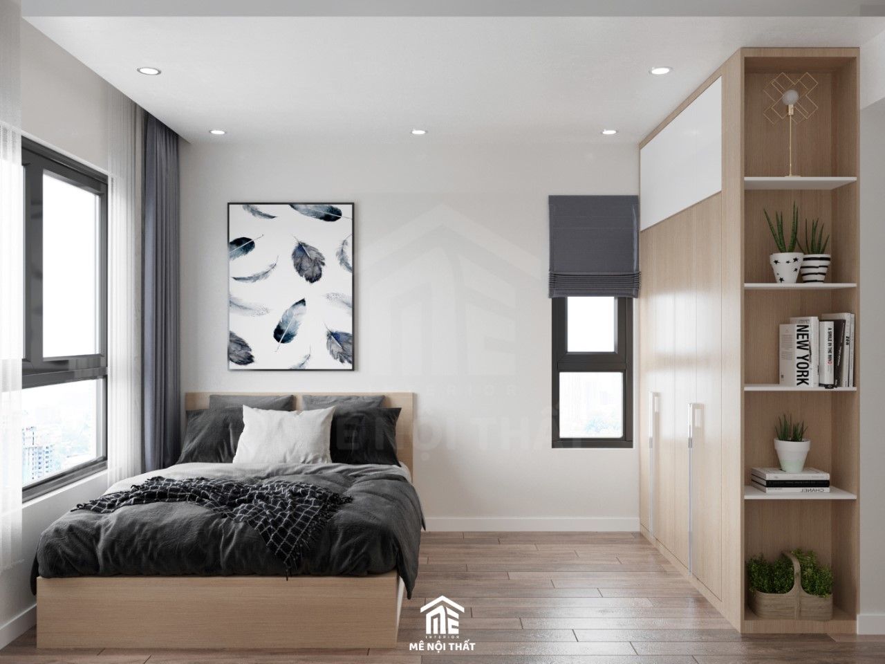 Thiết kế nội thất phòng ngủ hiện đại với tông màu trung tính