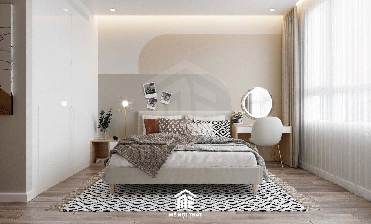 Phòng ngủ liên kết với không gian nhờ tông màu đồng điệu