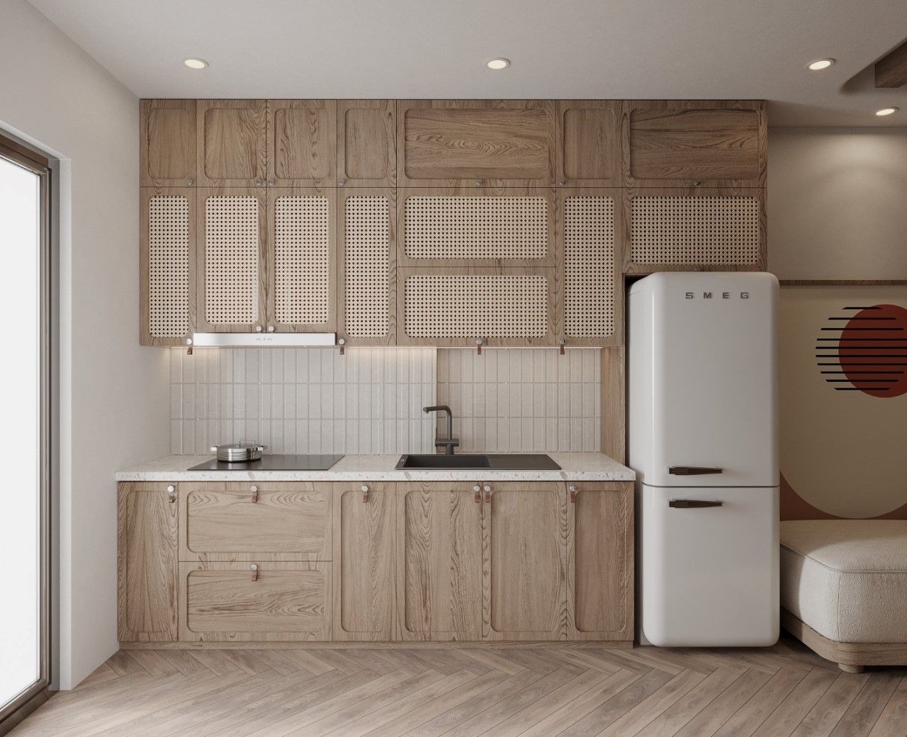 Mẫu thiết kế tủ bếp từ gỗ tự nhiên ấm áp