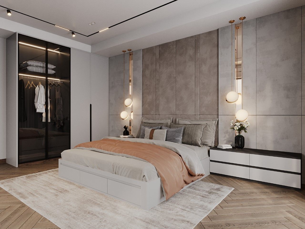 Thiết kế nội thất phòng ngủ Master tông màu trung tính nhẹ nhàng
