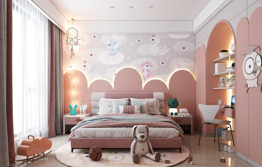 Phòng ngủ màu hồng cho bé gái