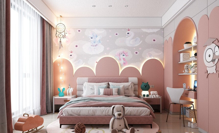 Phòng ngủ màu hồng cho bé gái