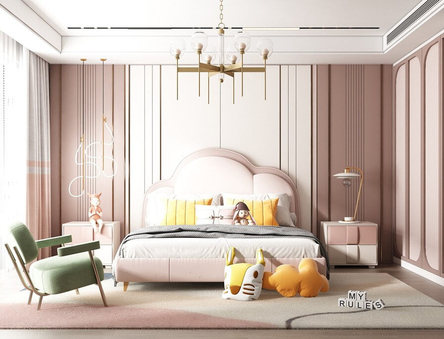 Phòng ngủ bé gái màu hồng