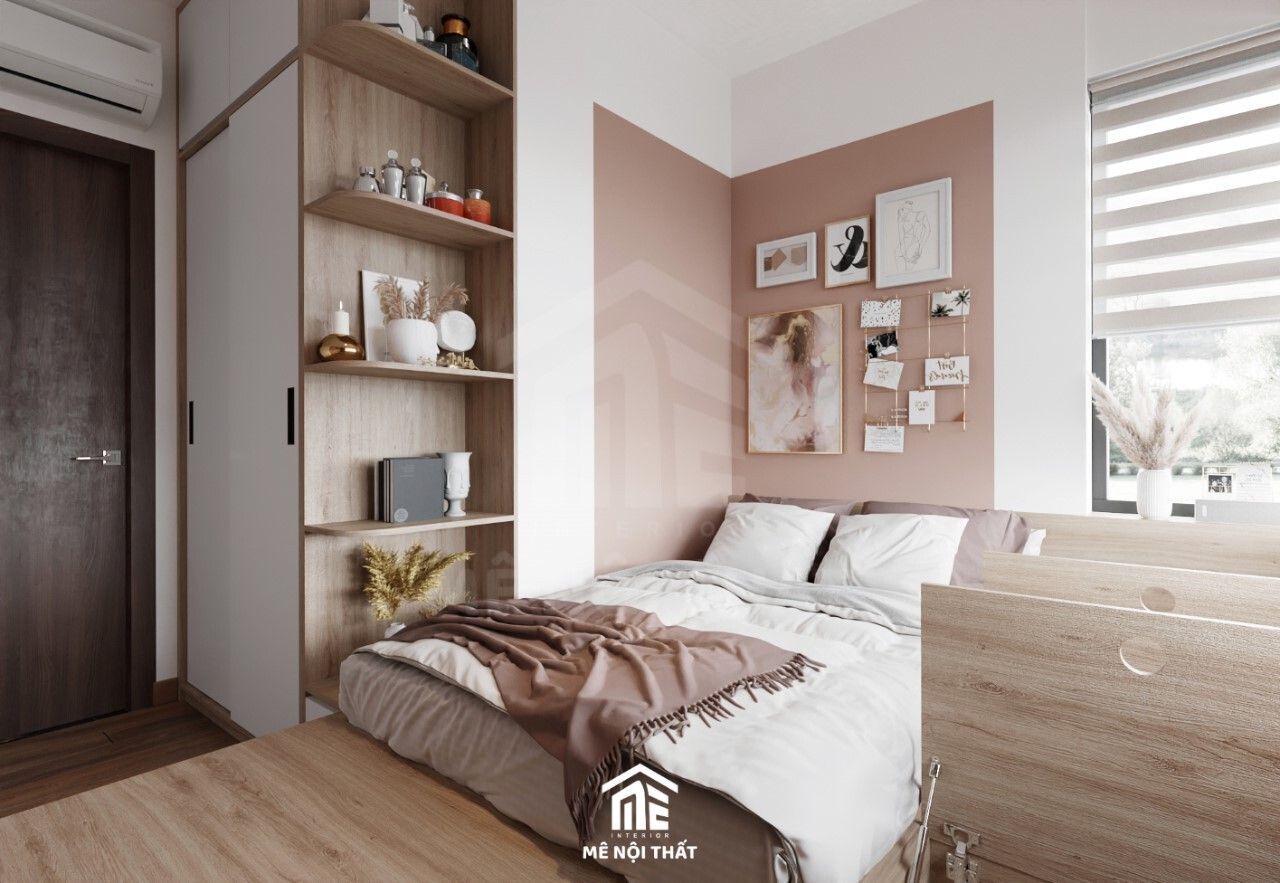 Mẫu phòng ngủ hồng nude độc đáo