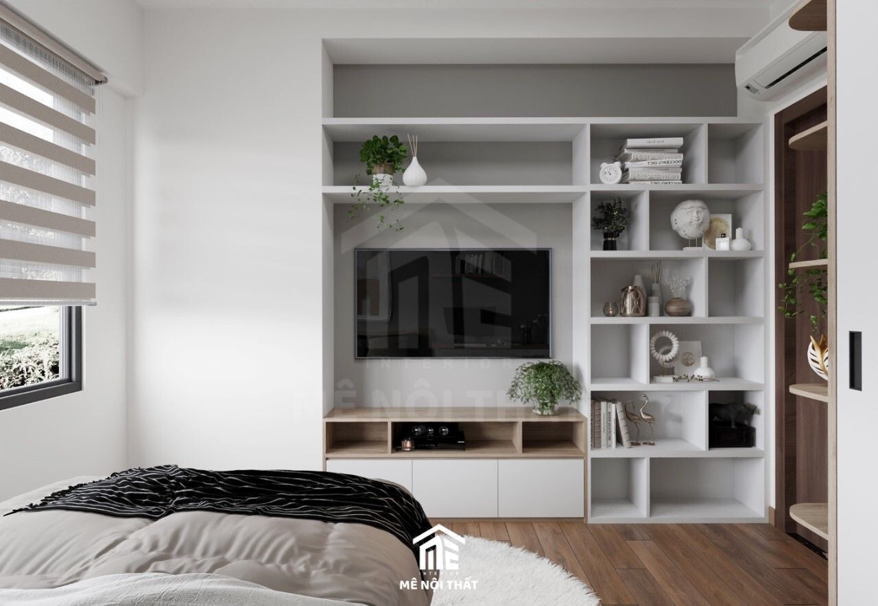 Mẫu kệ tivi tông trắng nhiều ngăn kích thước khác nhau tiện lợi cho phòng ngủ