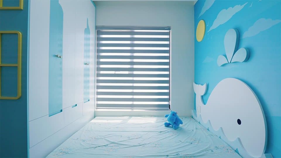 Phòng ngủ bé tông màu xanh tươi mát, sinh động
