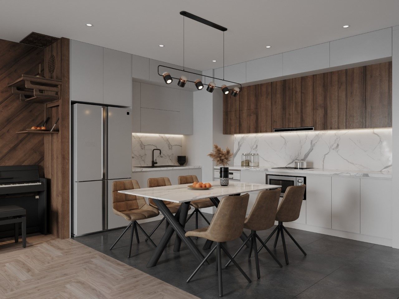 Phòng ăn tích hợp trong không gian phòng bếp giúp tiết kiệm diện tích