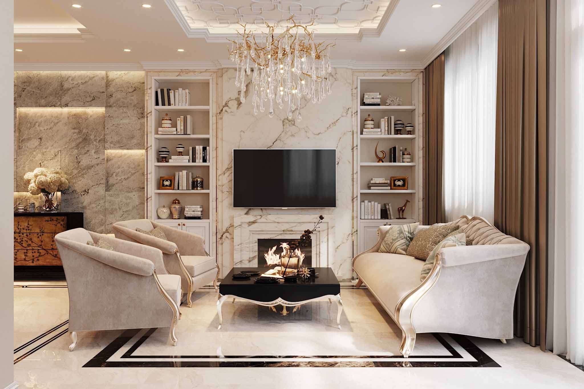 Trang trí phòng khách theo phong cách luxury vô cùng đẳng cấp, sang trọng