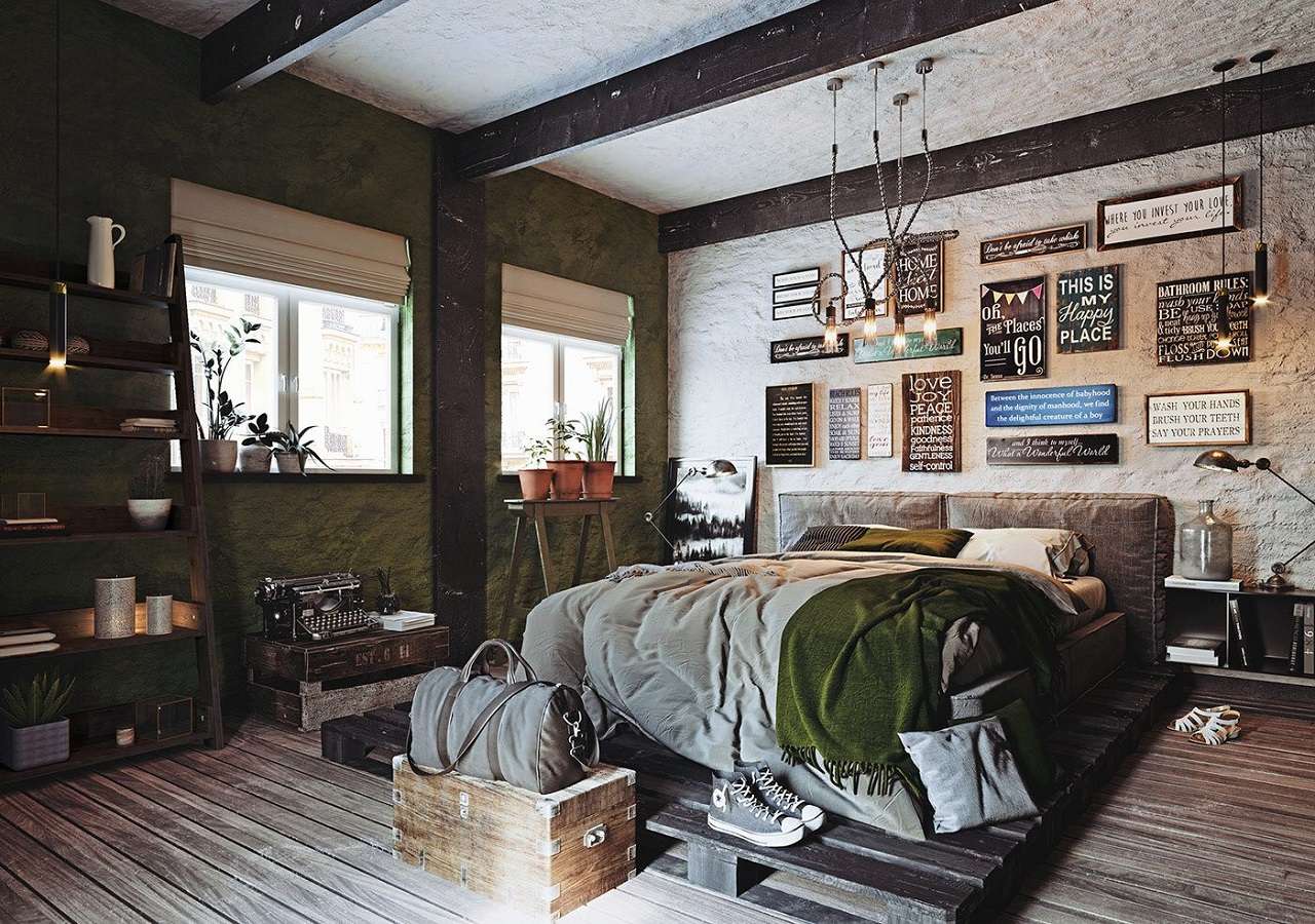 Sử dụng những bức tranh khung gỗ mộc mạc để trang trí phòng ngủ vintage