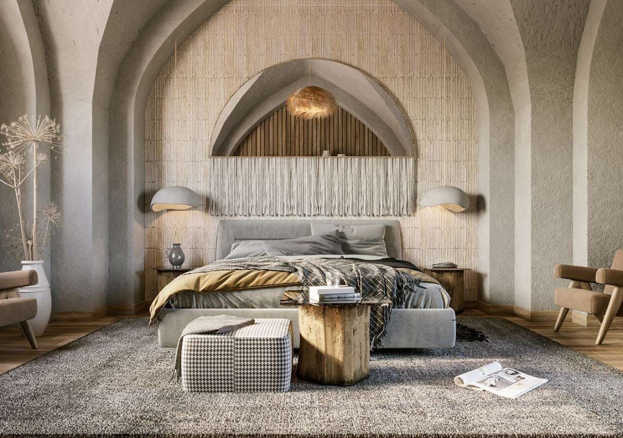 Căn phòng ngủ vintage sử dụng gam màu trung tính kết hợp với chất liệu gỗ mang đến vẻ đẹp bình dị và mộc mạc