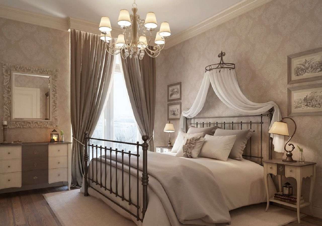 Phòng ngủ vintage có gam màu nhẹ nhàng được thiết kế vô cùng sang trọng