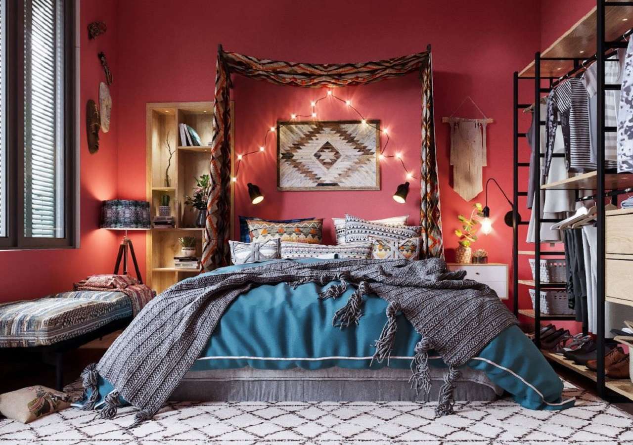 Màu sắc trong phòng ngủ vintage được sử dụng linh hoạt và phối hợp hài hoà với nhau