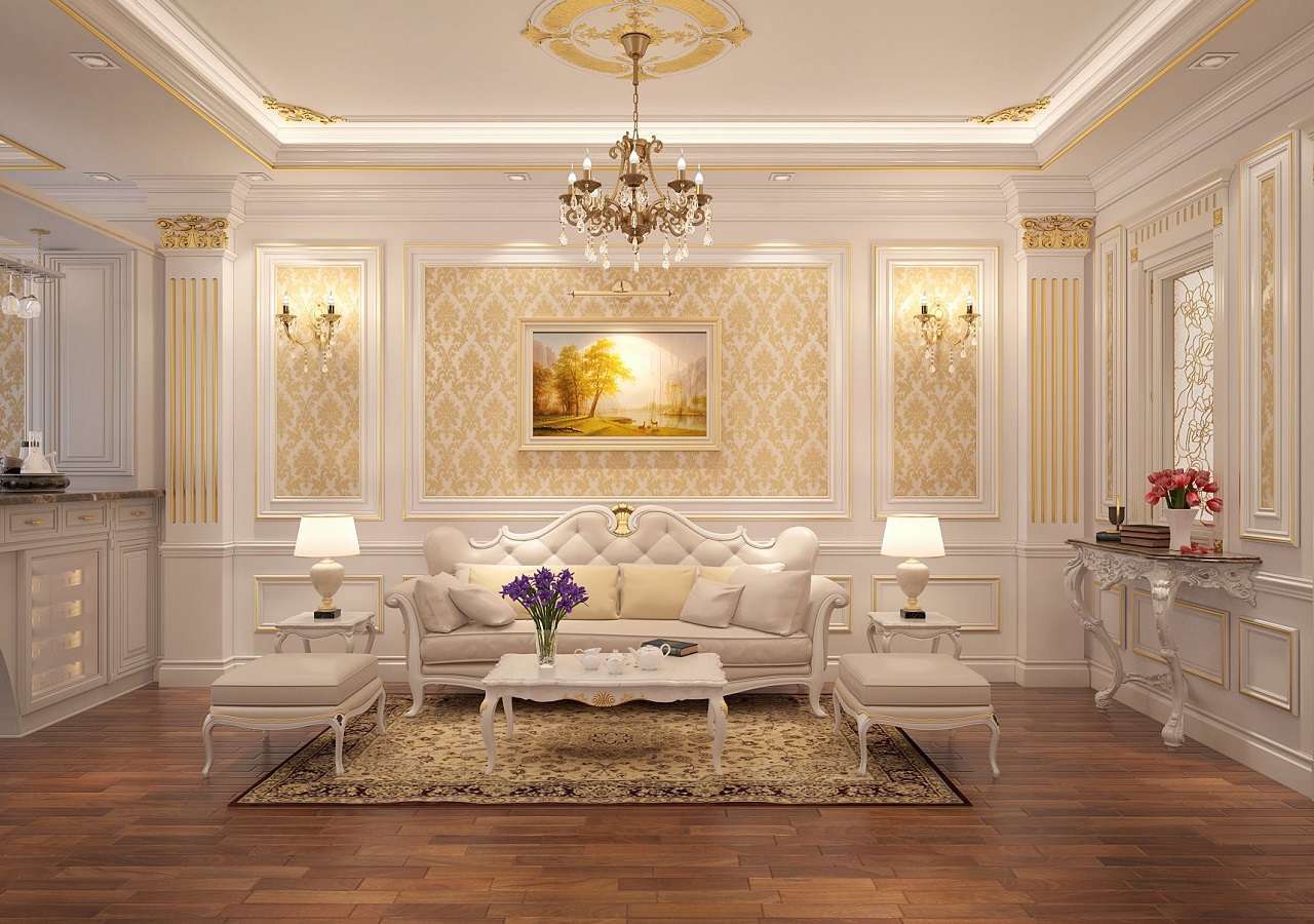 Diện tích phòng khách nhỏ mang phong cách tân cổ điển vô cùng sang trọng và đẳng cấp