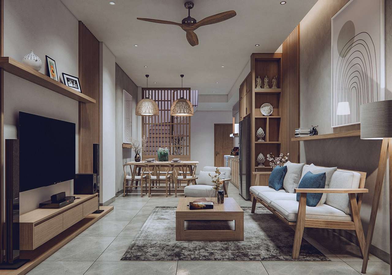Phòng khách sử dụng đồ nội thất chất liệu gỗ mang vẻ đẹp mộc mạc, sang trọng
