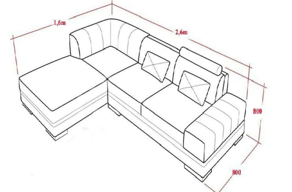 Kích thước sofa chữ L 2 chỗ 