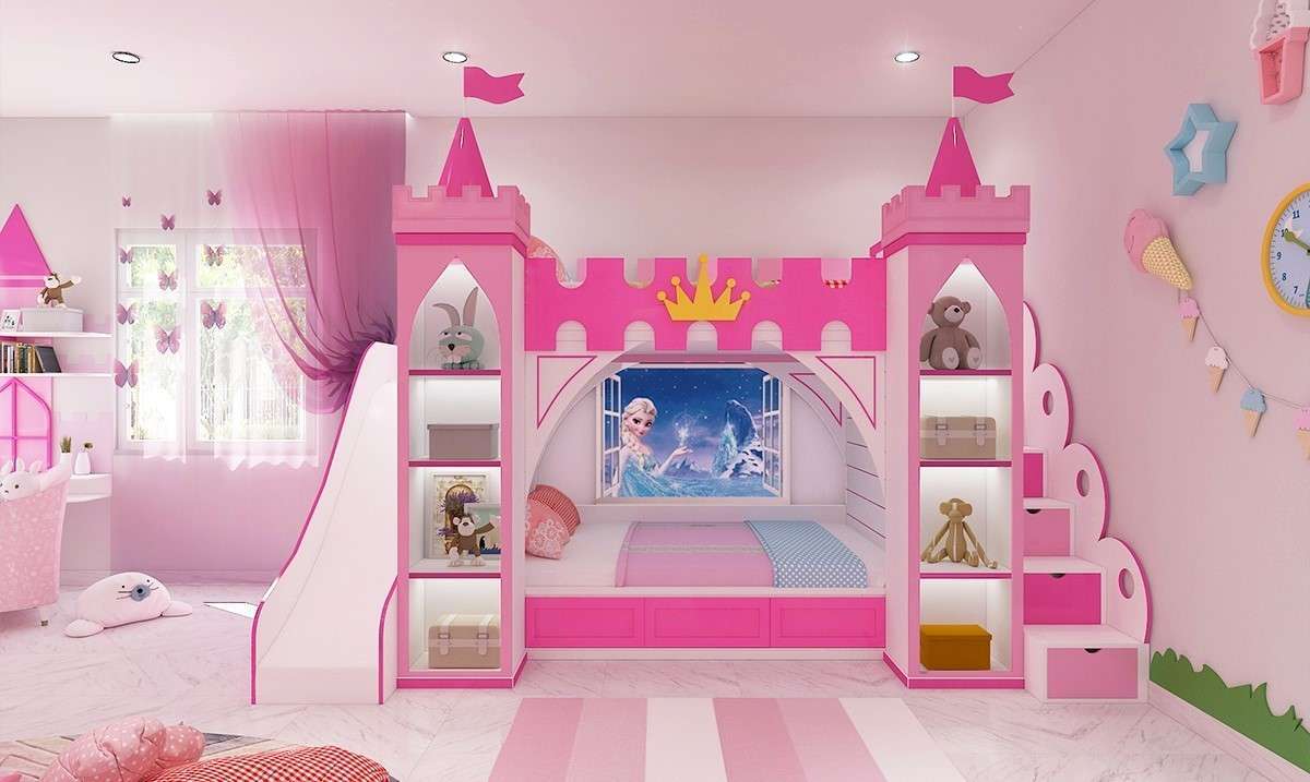 Mẫu giường tầng hình ngôi lâu đài Elsa cho bé gái