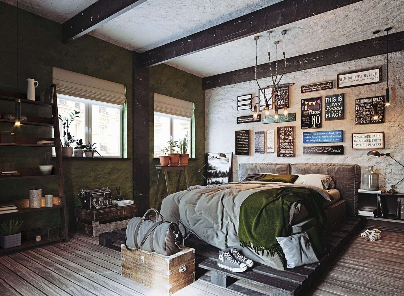 Phòng ngủ Vintage theo thiết kế mạnh mẽ