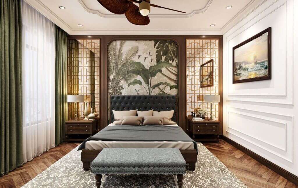 Mẫu thiết kế phòng ngủ kết hợp phong cách tân cổ điển và đồng quê