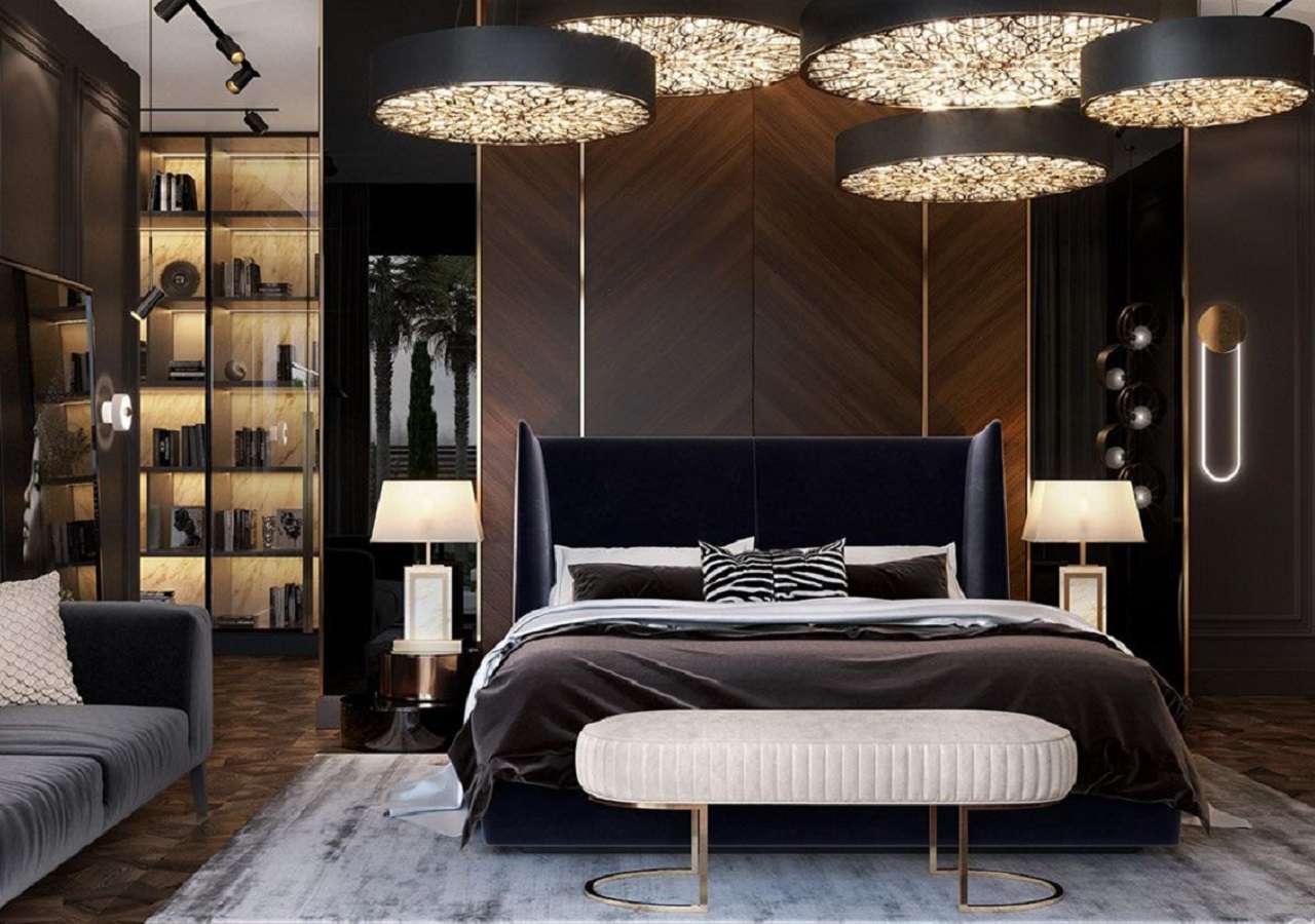 Những chiếc đèn trần đẹp mắt kết hợp với những món đồ nội thất cao cấp tạo nên một không gian thư giãn tuyệt vời