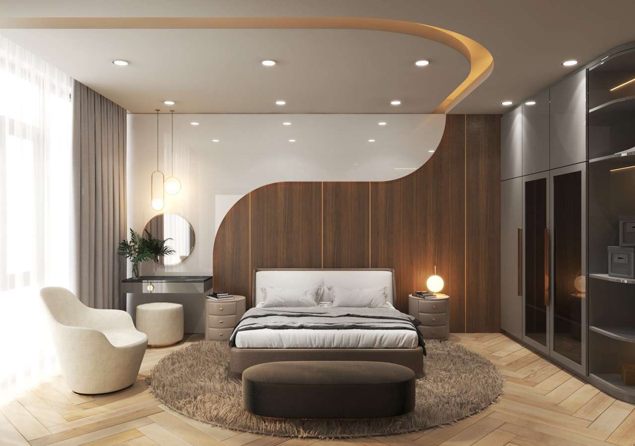 Không gian phòng ngủ thoáng rộng được trang trí cùng với gam màu của phong khách và phòng bếp tạo nên một tổng thể hài hòa, thống nhất