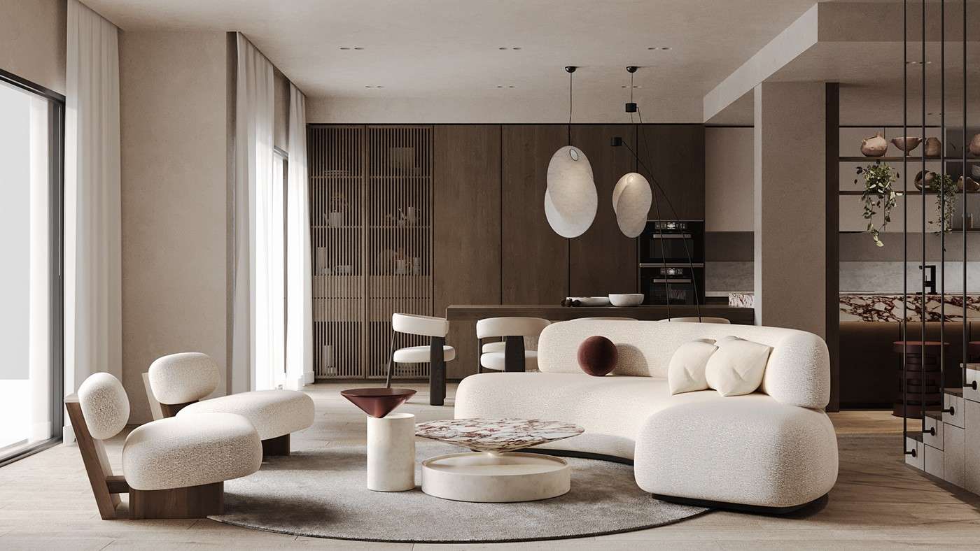 Thiết kế nội thất phòng khách mang phong cách Wabi Sabi cho những căn hộ chung cư