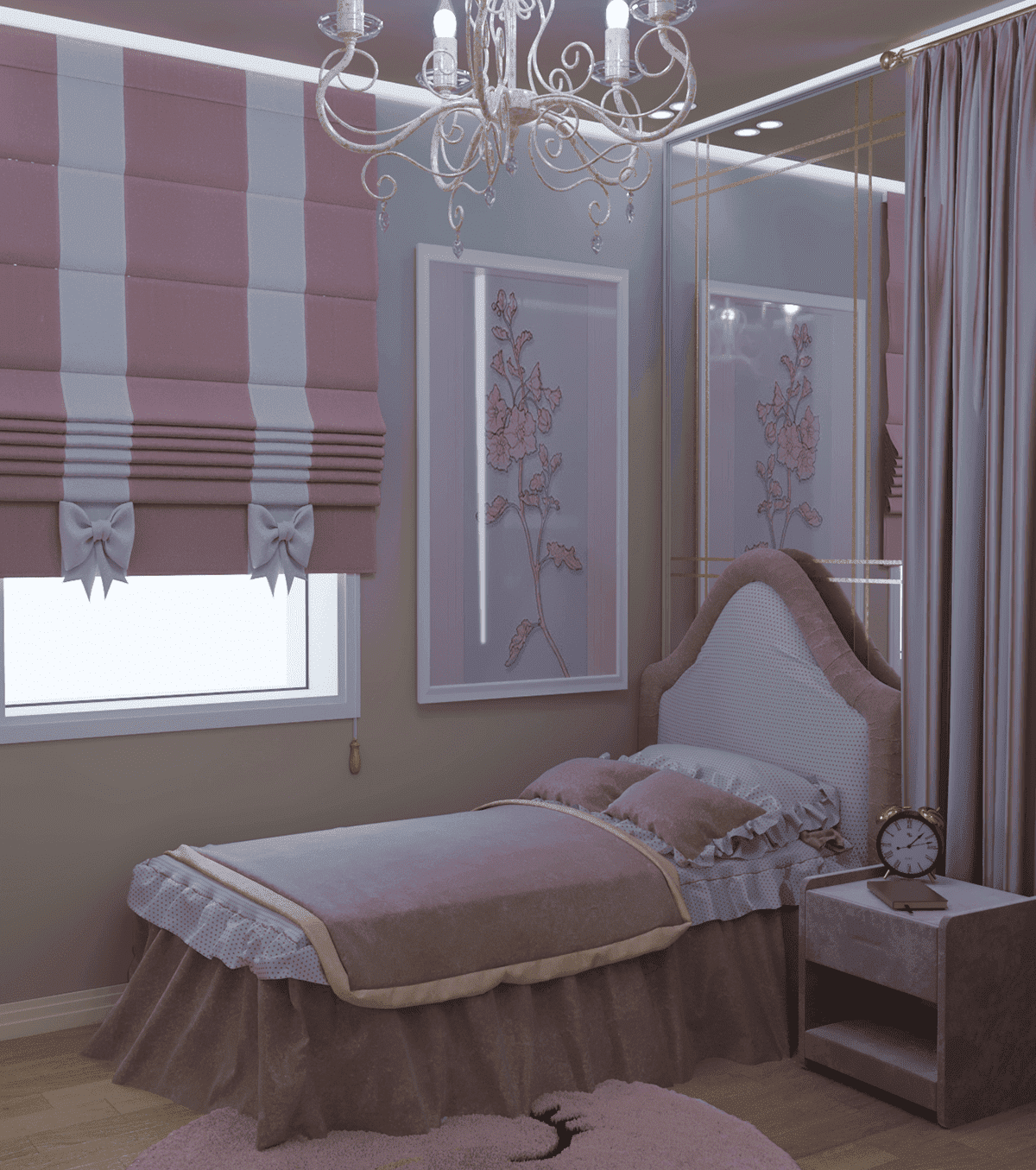 Sử dụng cửa sổ phòng ngủ màu hồng
