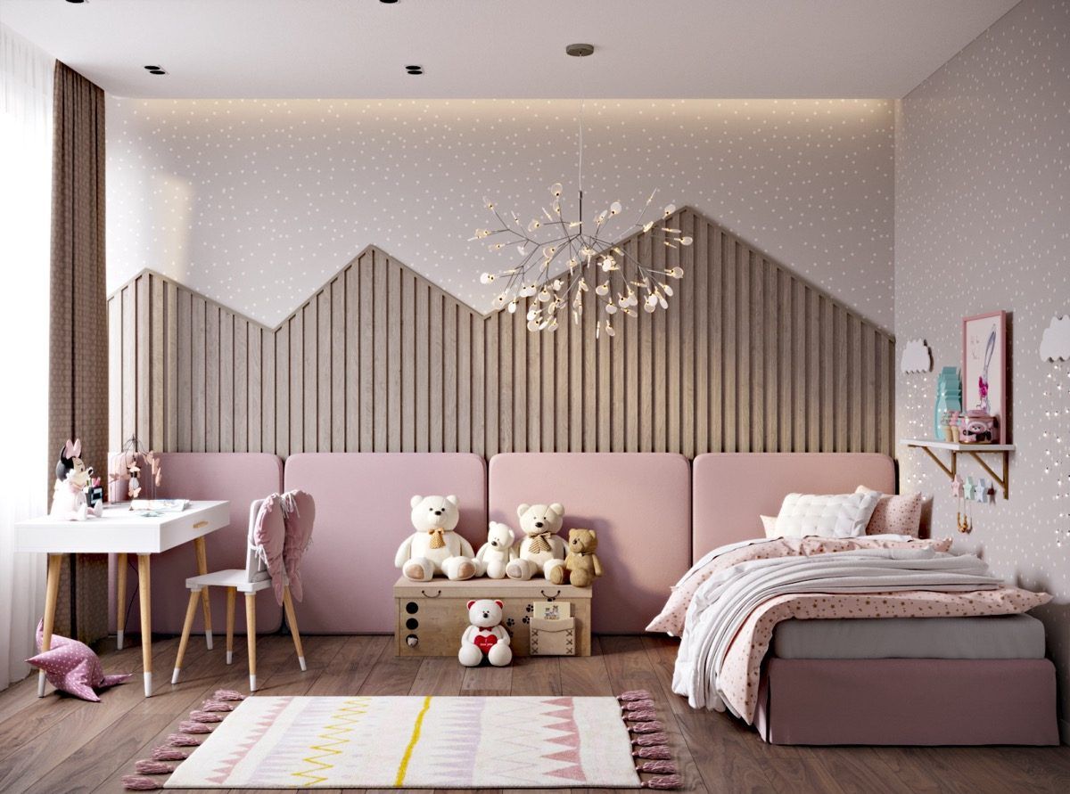 Phòng ngủ màu hồng trắng hiện đại