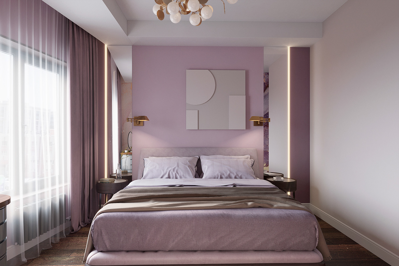 Phòng ngủ màu tím khoai môn ngọt ngào là không gian lý tưởng và ấm cúng