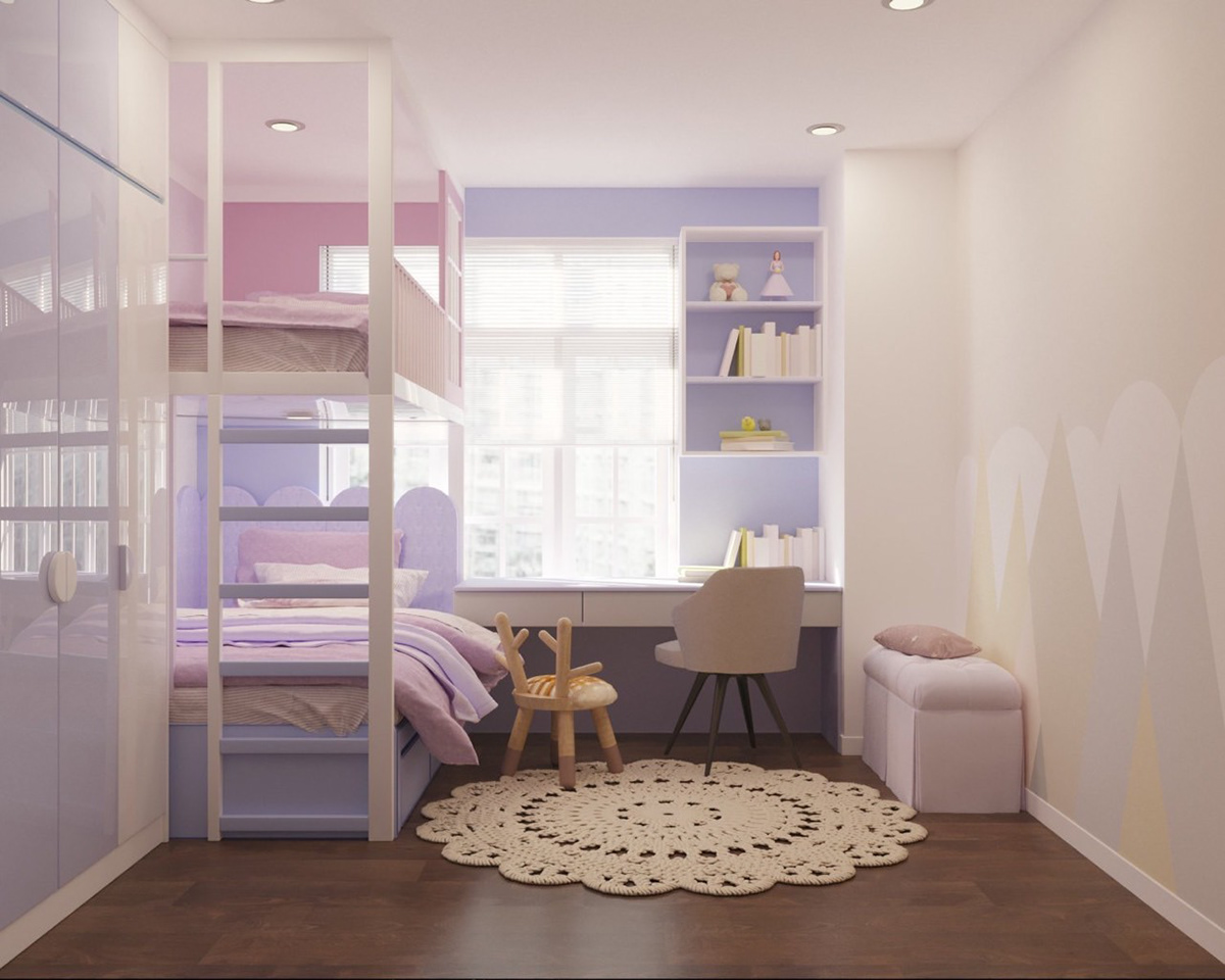 Phòng ngủ màu tím pastel nền nã cho bé