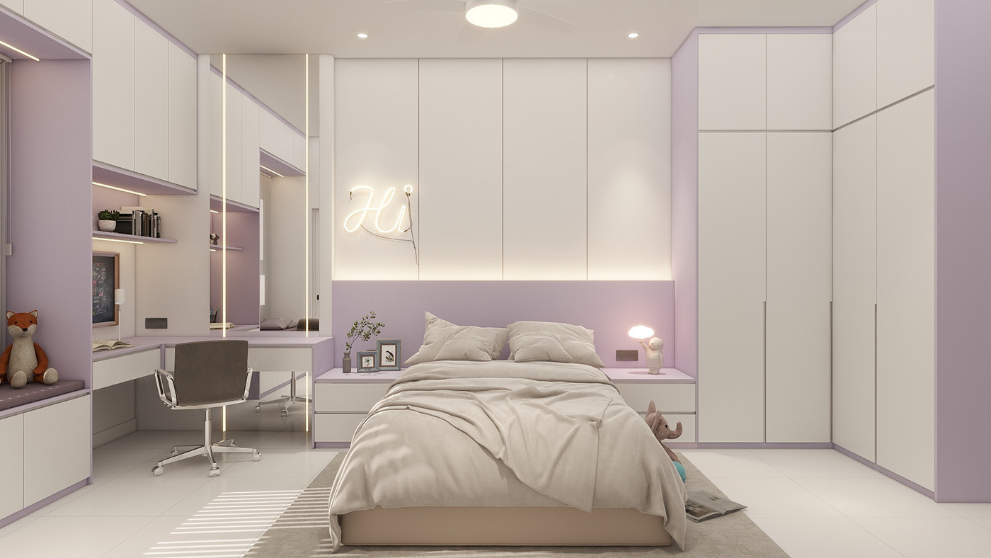 Trang trí phòng ngủ màu tím trắng mang đến sự tao nhã và tạo điểm nhấn