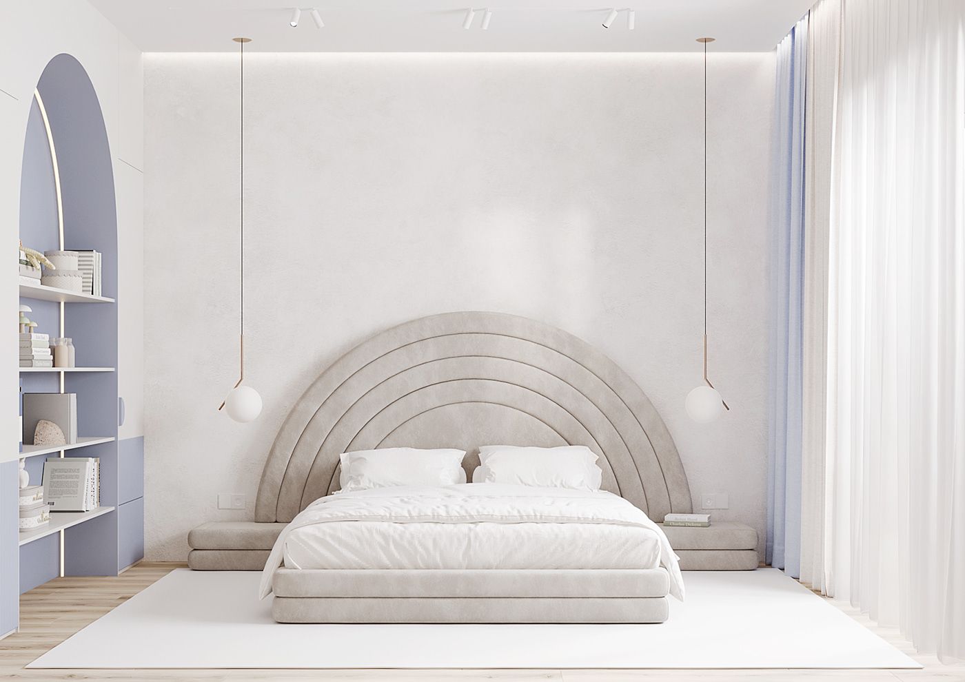 Phòng ngủ bé với thiết giường lạ mắt cùng tone màu trắng chủ đạo