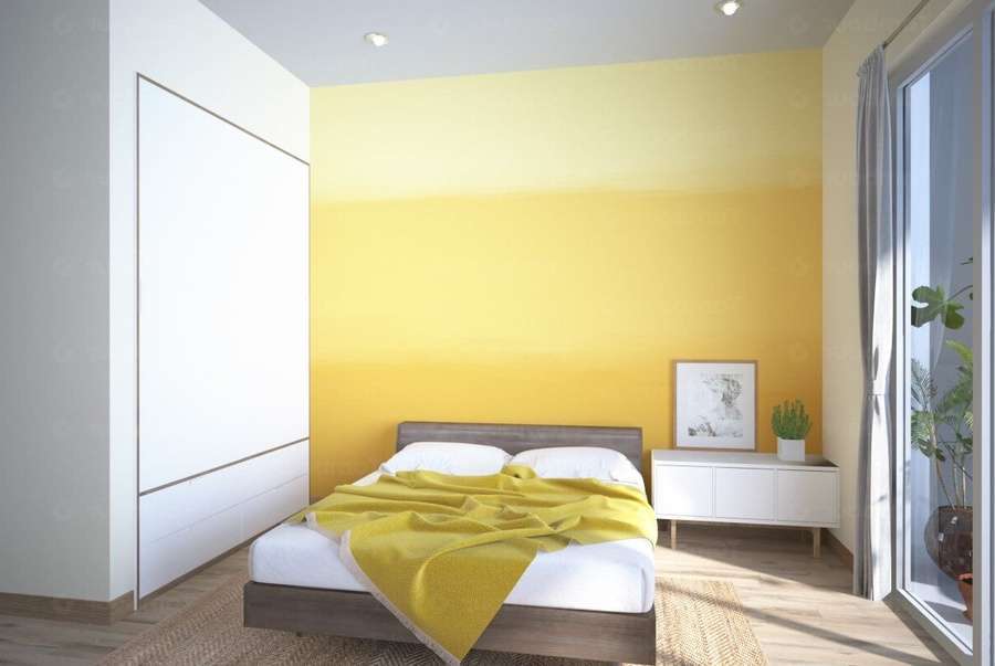Màu vàng pastel tươi sáng và nhẹ nhàng giúp tạo nên không gian dễ chịu và thư thái cho phòng ngủ