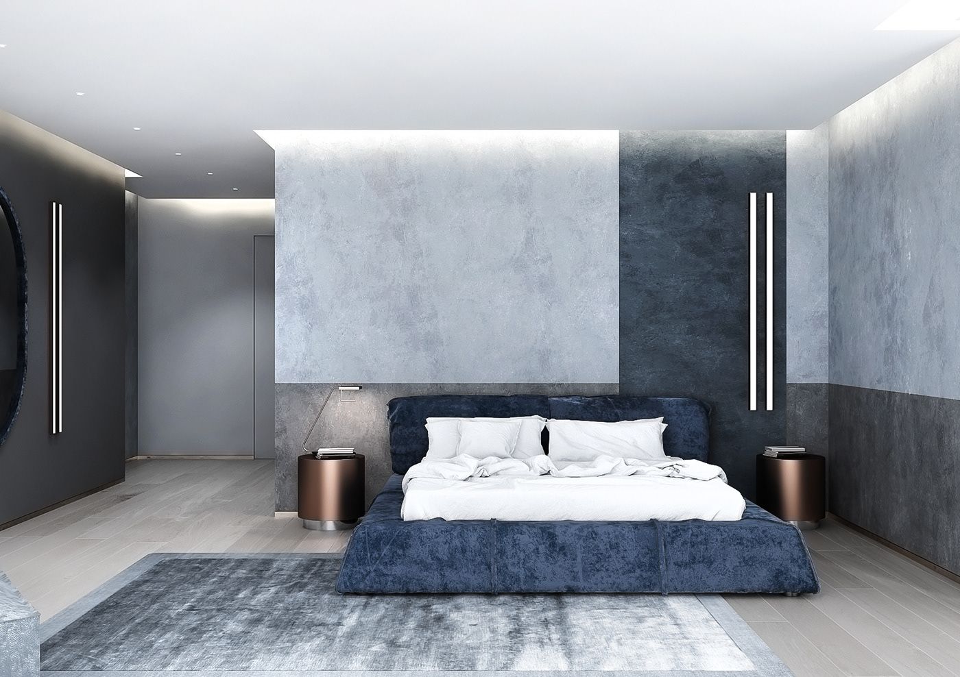 Phòng ngủ màu xanh phong cách tối giản, tiện nghi