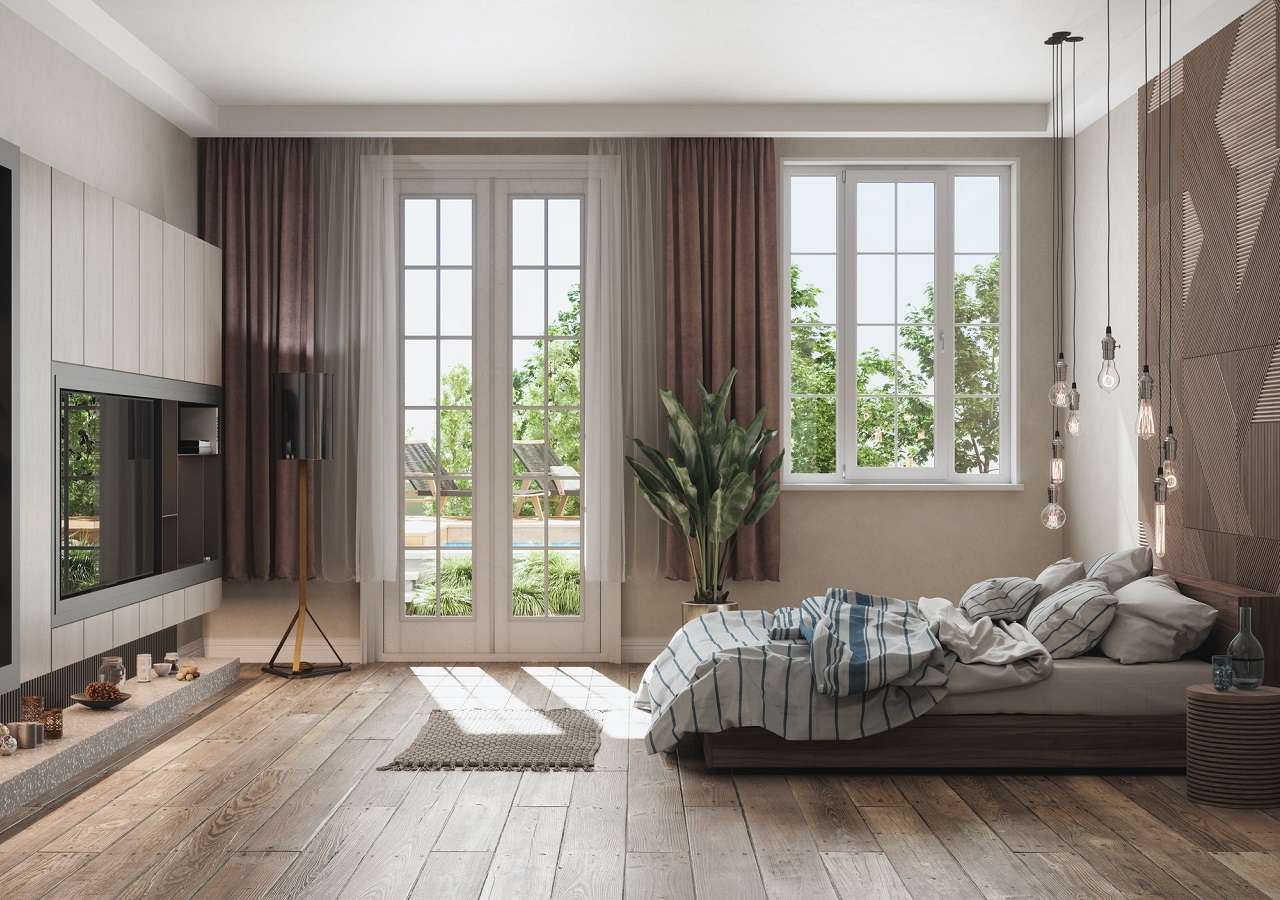 Rèm cửa kết hợp với chất liệu vải voan mỏng nhẹ mang đến vẻ đẹp tinh tế, nhẹ nhàng cho căn phòng ngủ