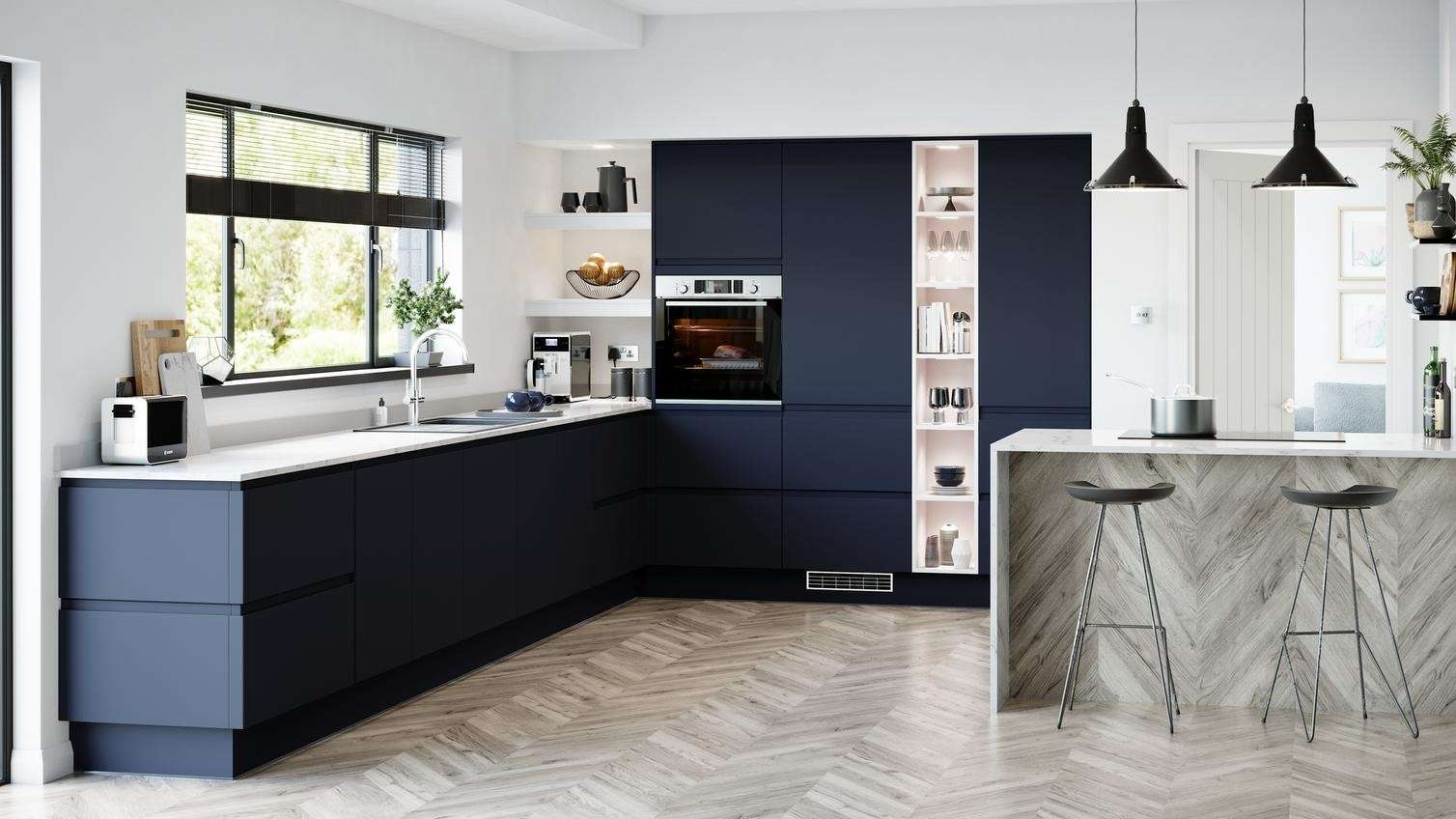 Tủ bếp màu đen xanh hiện đại và tiện nghi cho bạn