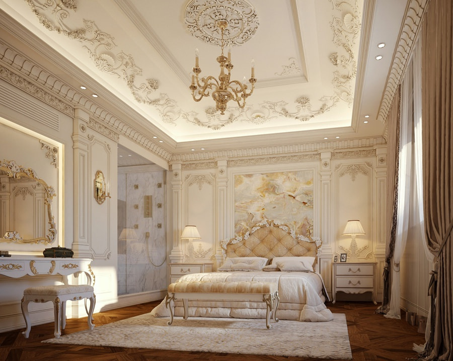 Thiết kế nội thất phòng ngủ tông kem - vàng sang trọng
