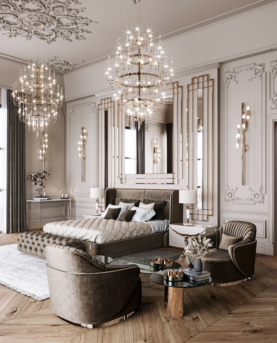 Phòng ngủ phong cách Châu Âu cổ điển ấn tượng với tông màu sáng