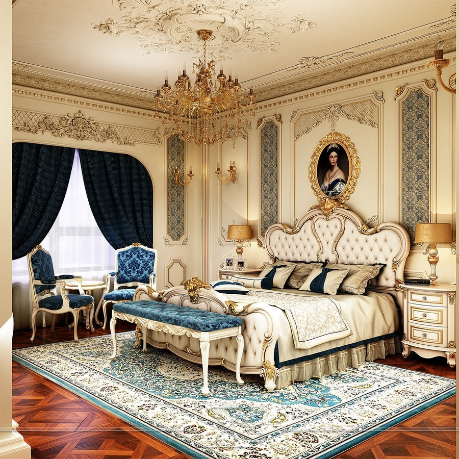 Phòng ngủ tông vàng - kem phong cách châu âu cổ điển