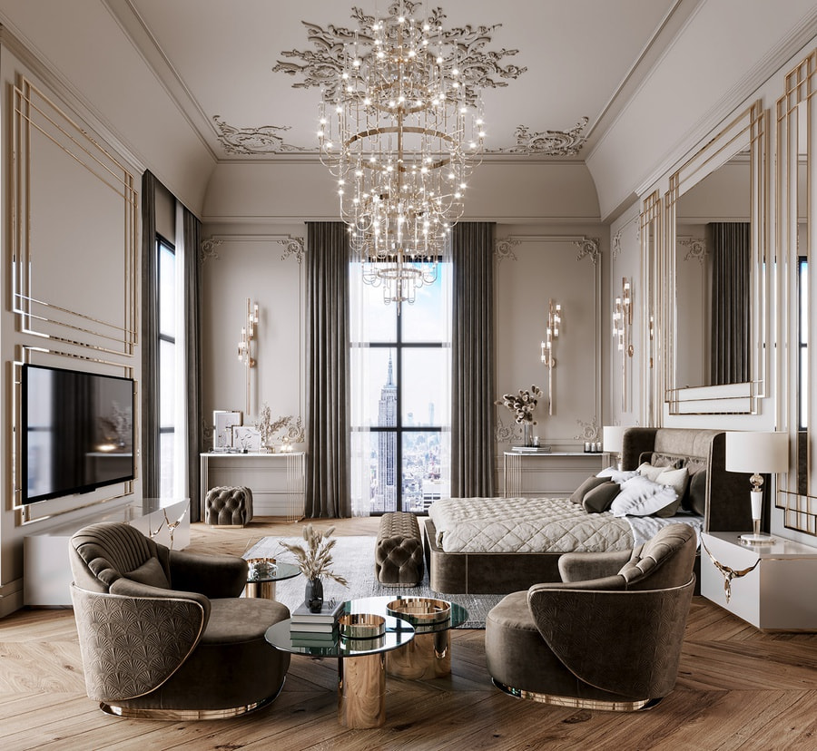 Thiết kế nội thất theo phong cách Châu Âu cổ điển với tông trắng - xám chủ đạo