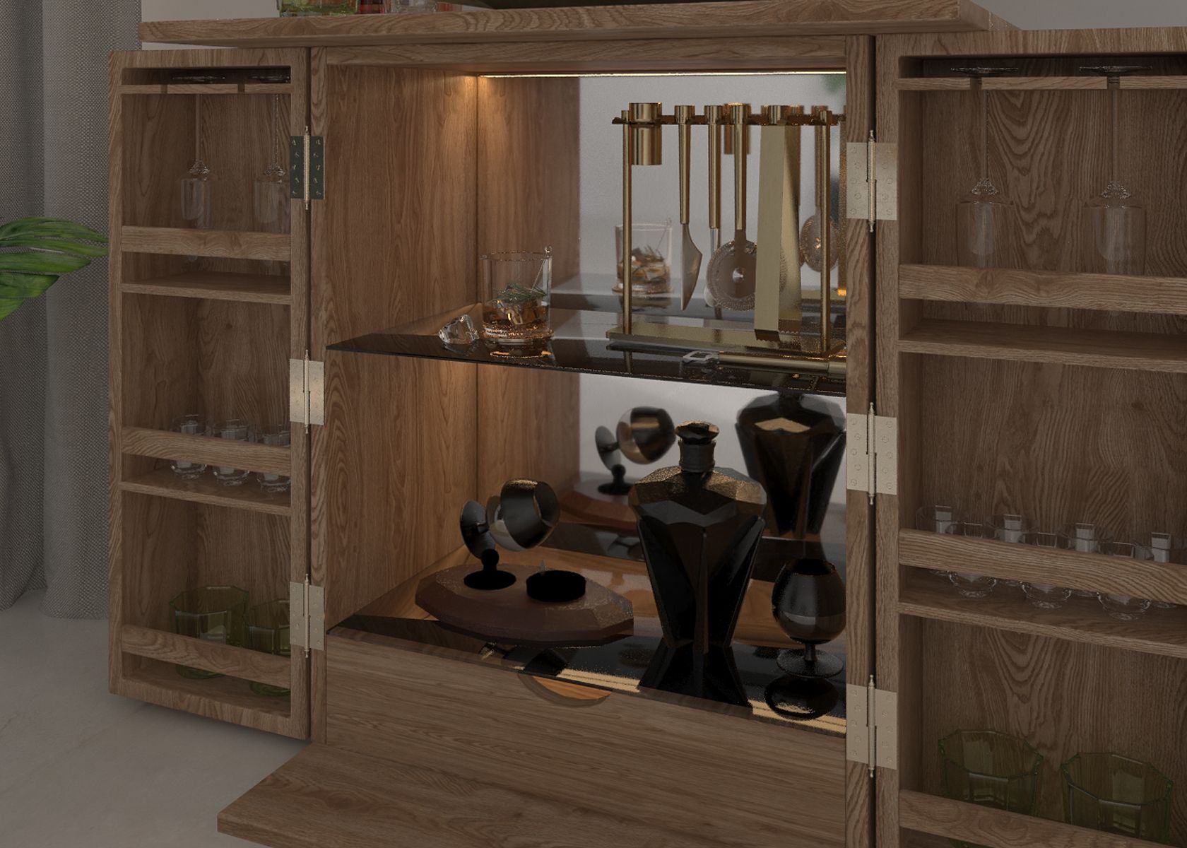 Tủ rượu gỗ sồi đa chức năng - Với ngăn đựng rượu, ngăn kệ, và hộc kéo, tủ rượu gỗ sồi đa chức năng tối ưu hóa không gian lưu trữ và phục vụ một cách thông minh và tiện ích