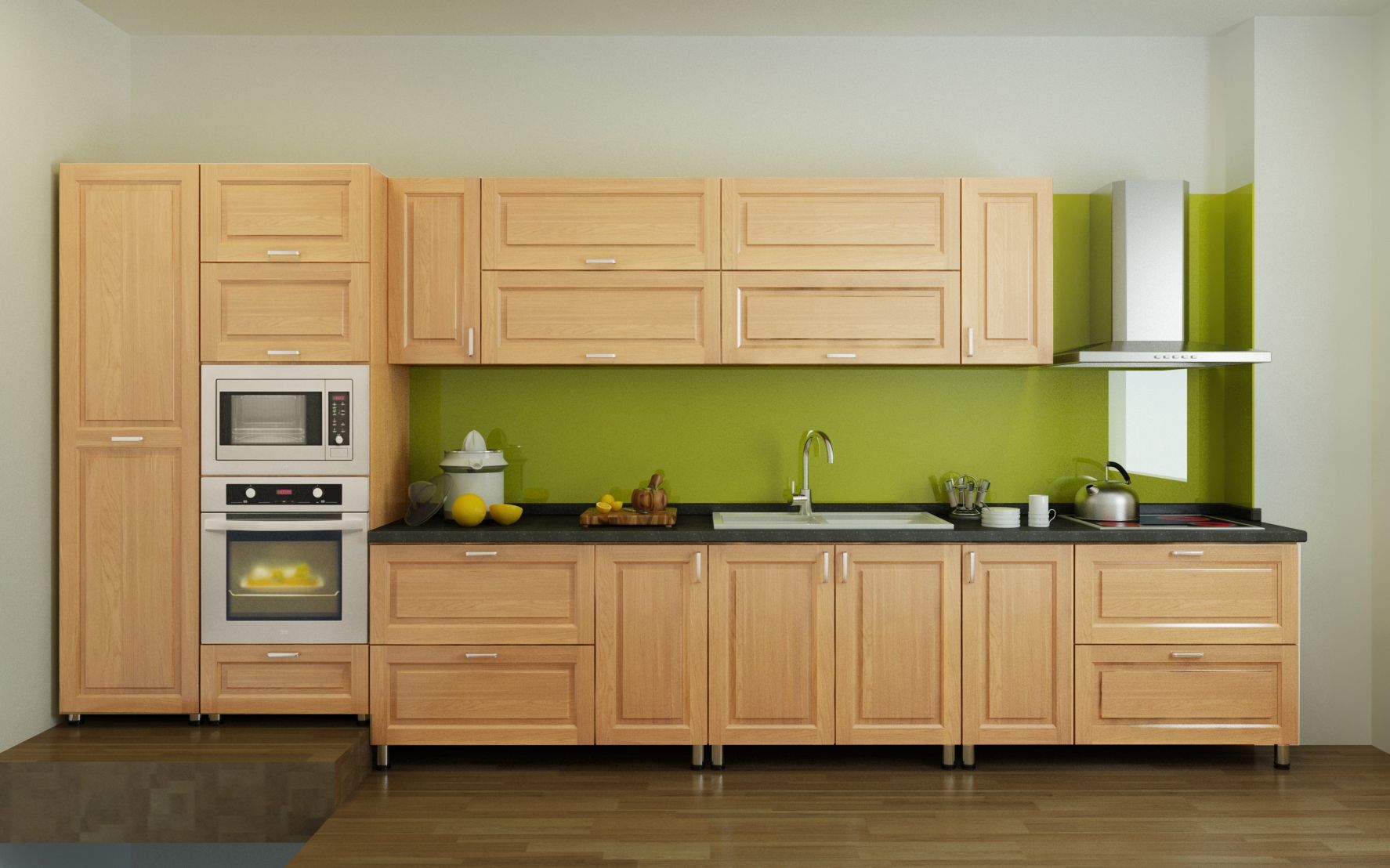 Tủ bếp gỗ sồi tự nhiên - Thiết kế tinh tế và chất liệu bền bỉ, tạo nên không gian bếp ấm cúng và sang trọng.