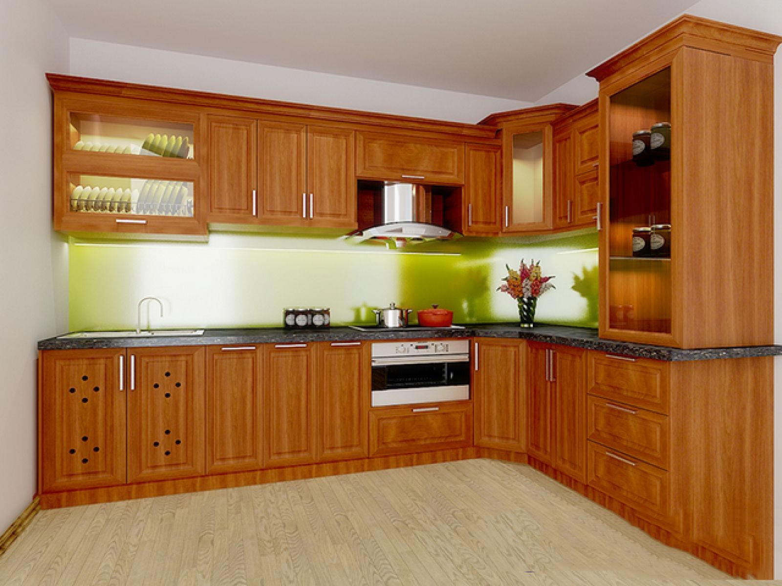 Tủ bếp sang trọng được làm bằng gỗ Xoan