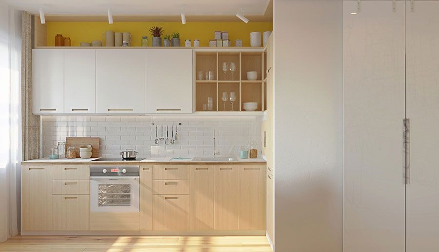 Tủ bếp chữ I với thiết kế tối giản, tối ưu diện tích và không gian bếp
