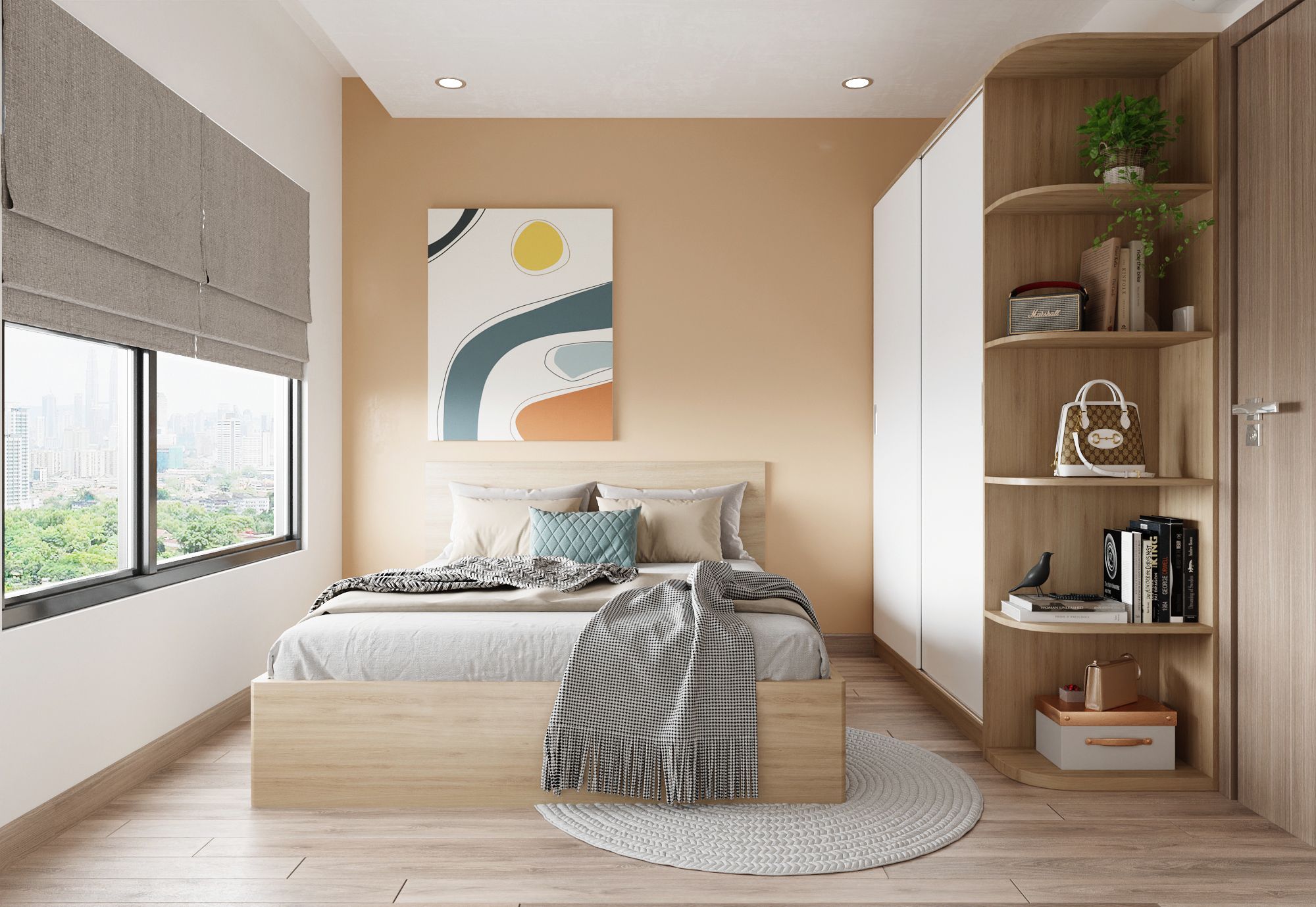 Sơn màu kem mang đến không gian phòng ngủ một cảm giác ấm áp và dịu dàng