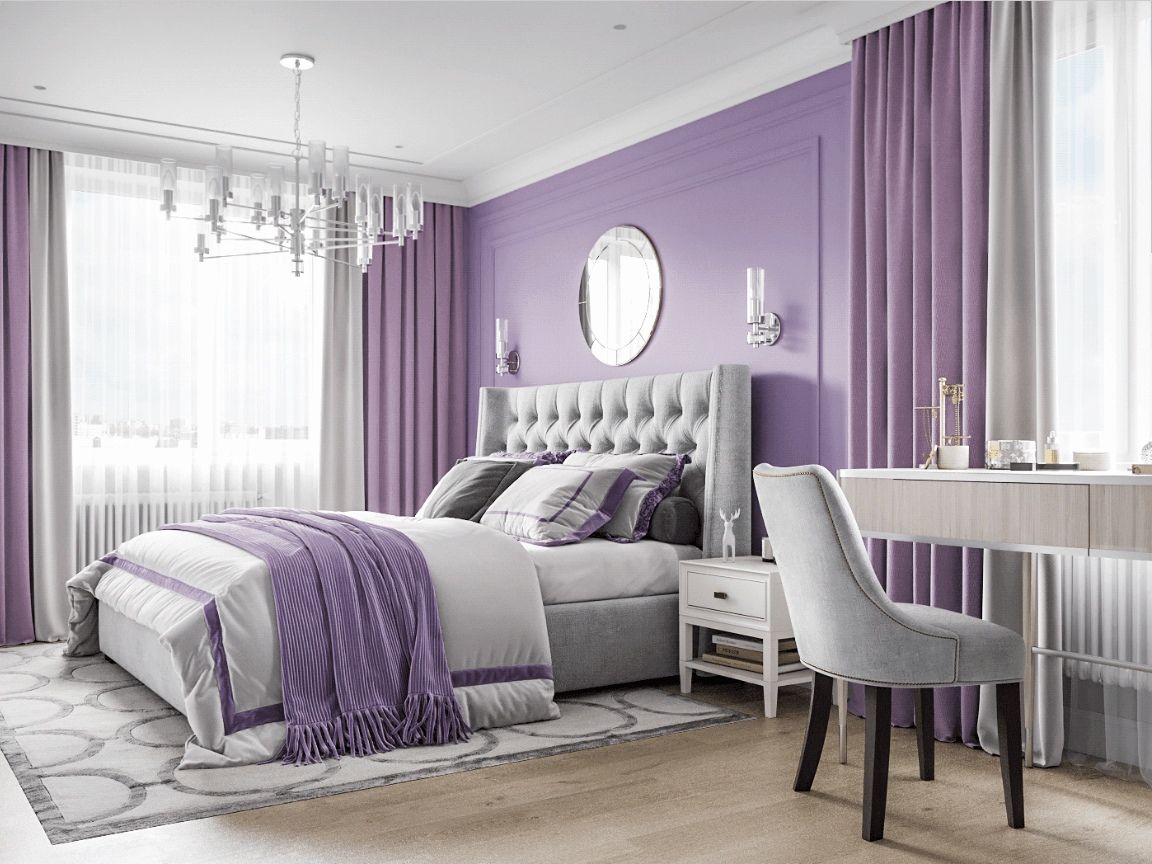 Màu tím tạo nên sự kết hợp giữa phong cách cổ điển và sự nổi bật, tạo không gian phòng ngủ độc đáo và ấn tượng.