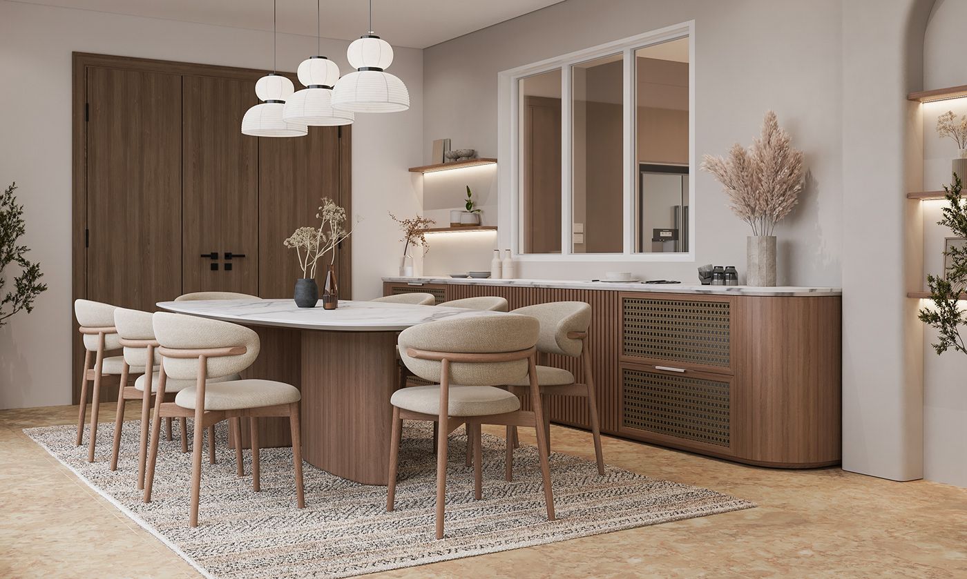 Phòng bếp biệt thự phong cách hiện đại với cách decor tương đối mộc mạc, giản dị