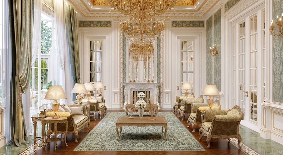 Phòng khách có cửa sổ lớn làm nổi bật được thiết kế mang phong cách Châu Âu cổ điển 