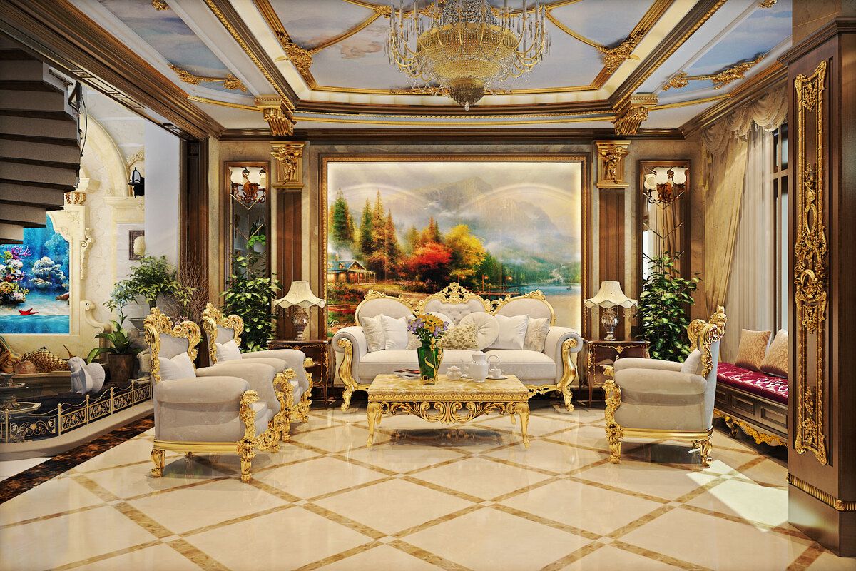 Thiết kế phòng khách theo phong cách Châu Âu cổ điển 