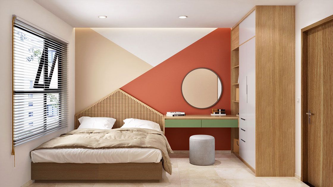Thiết kế và phối màu độc đáo trên vách tường giúp căn phòng trở nên thu hút hơn